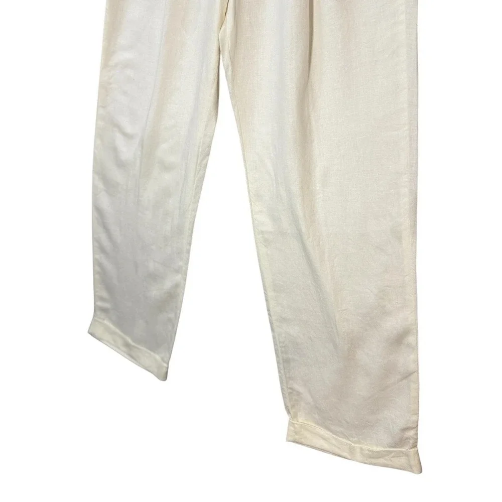 Paul Fredrick Mens Linen Dress Pants 36 x 32 Ivory Pleated Cuffed Hem Preppy